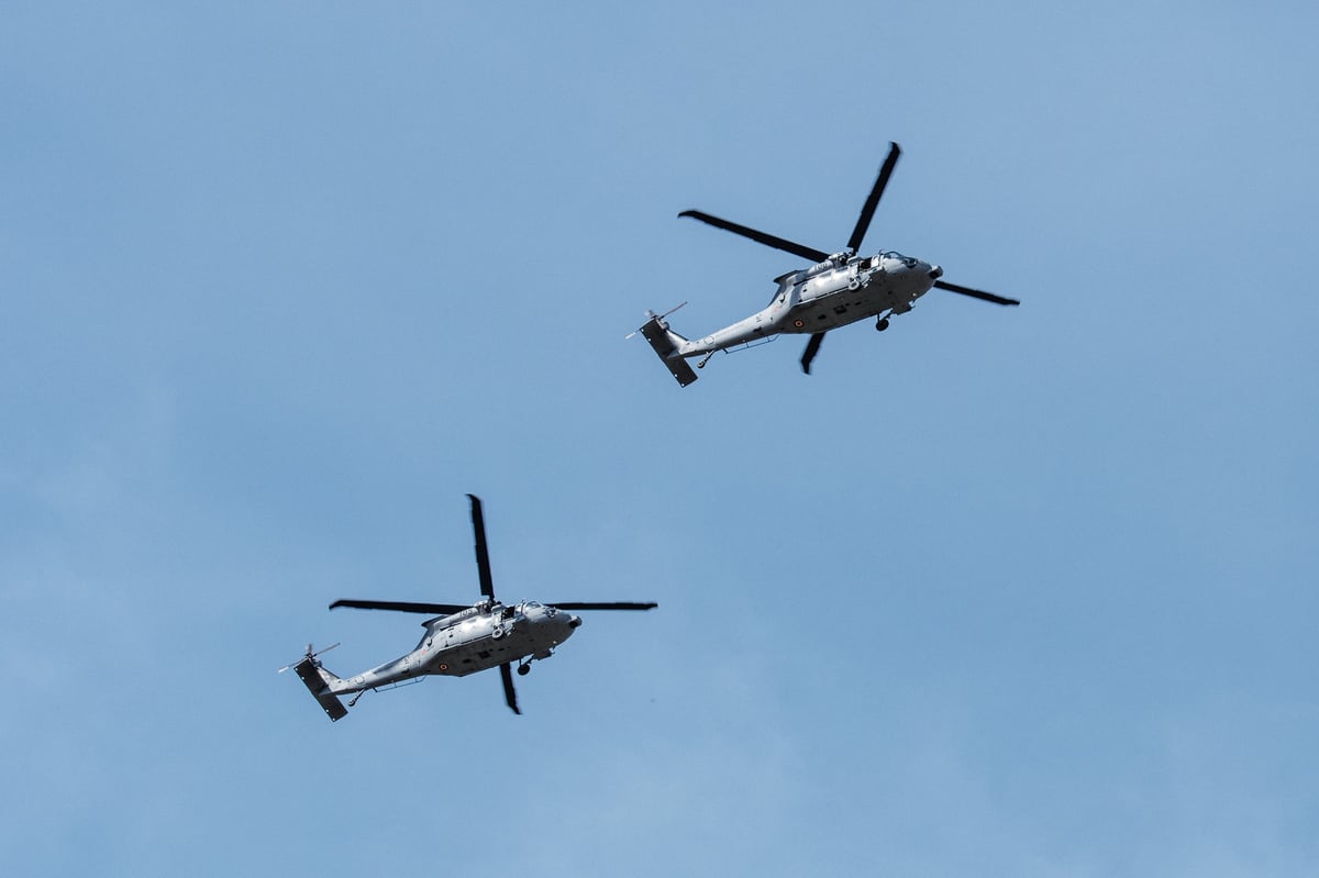 Black Hawk helicopters in formation